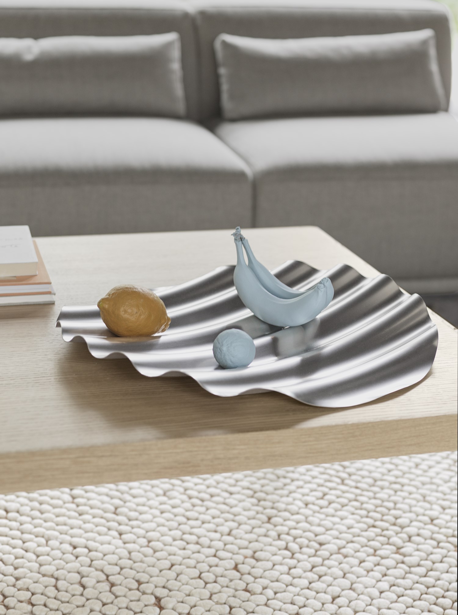 Wave Tray, Workshop Coffee Table Oak, Connect Soft Rewool 128, Pebble Rug Burnt Orange. Wave Tray, Workshop Coffee Table Oak, Connect Soft Rewool 128, Pebble Rug Burnt Orange.