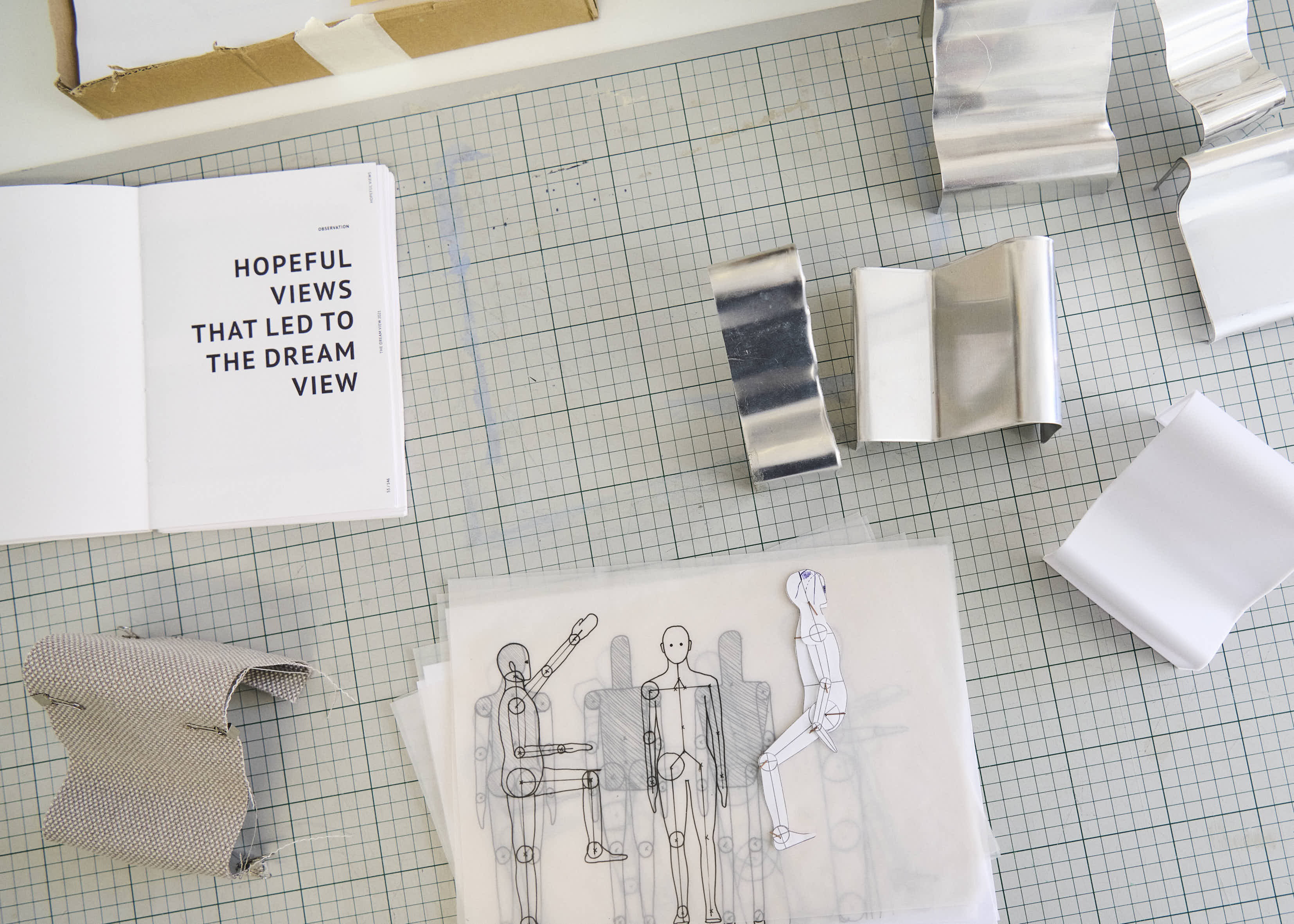 Sketches and drawings shown in Lise Vester’s studio, capturing elements of her creative process through lines, shapes, and early design ideas.